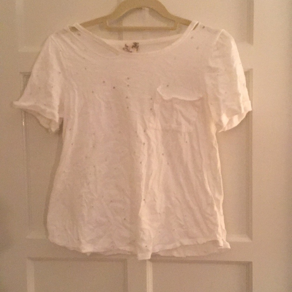 Simple White Pocket T (with holes)